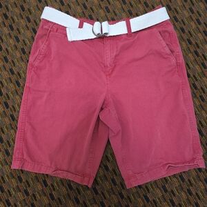Urban Pipeline Shorts Mens 30 Red Chino Casual Flat Front With Belt Cotton